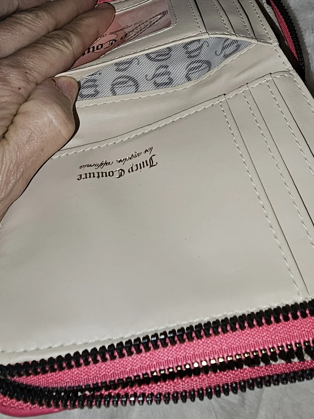 Juicy Couture Hot Pink Embossed Double Zip-Around Wallet with Gold Heart Charm